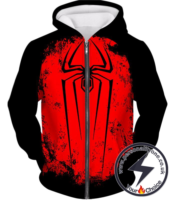 Incredible Red Spider Logo Promo Black Zip Up Hoodie